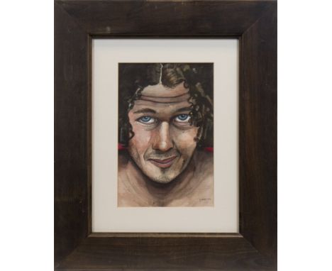 * S WALKER,SELF PORTRAIT watercolour on paper, signed and dated 2000 28cm x 18cm Mounted, framed and under glass