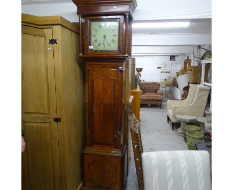 An 18th century 30-hour longcase clock, with an 11" painted square dial, marked Hastings, in a crossbanded oak case, H208cm 