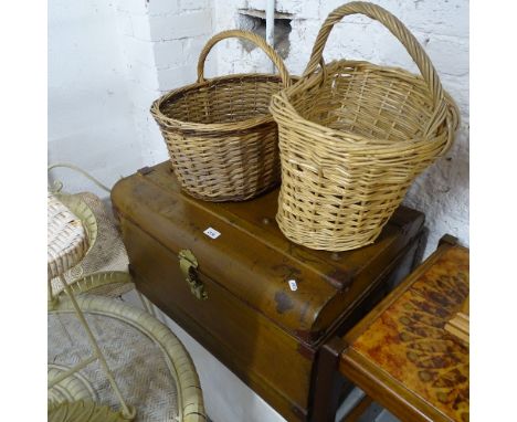 A Victorian painted tin trunk, and 2 wicker baskets 