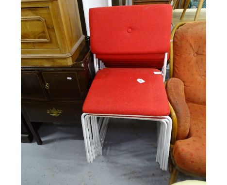 A set of 6 contemporary upholstered stacking chairs, on white enamelled sled bases 