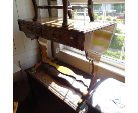 A reproduction crossbanded walnut sofa table, with 2 frieze drawers, W96cm, D58cm, H74cm 