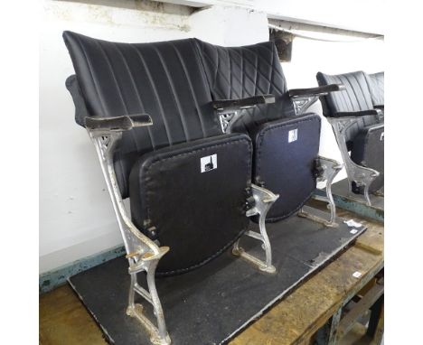 A pair of Vintage cinema seats, mounted on board base, L105cm (WITH THE OPTION TO PURCHASE THE FOLLOWING LOT) 