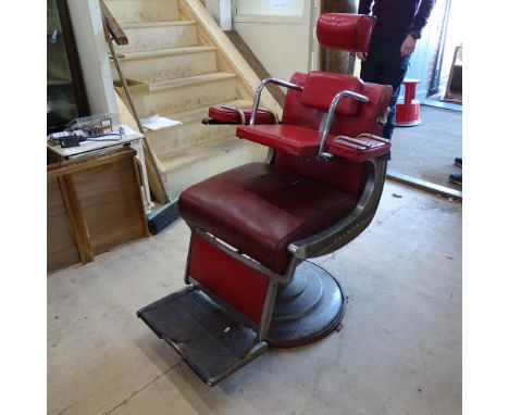 BELMONT - A Vintage barber's chair with headrest, and a child's seat, circa 1950s 