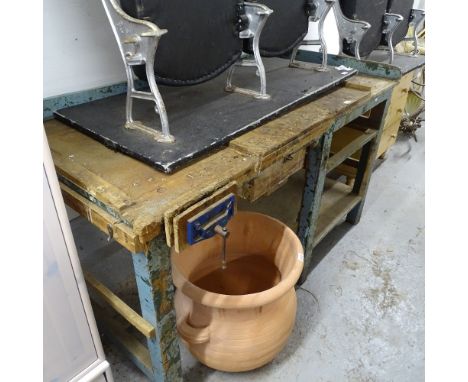 A Vintage pine workbench, and Record vice, L167cm, H98cm, D75cm 