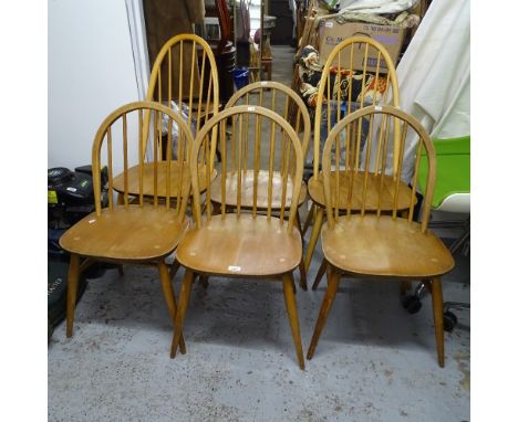 A set of 4 Ercol stick-back kitchen chairs, and a pair of Ercol high-back elm-seated stick-back chairs (6) 