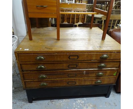 A Vintage 4-drawer plan chest on stand, W118cm, H80cm, D91cm 