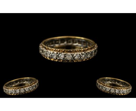 Gold Ladies Full Eternity Ring Set With Round Brilliant Cut Diamonds, Unmarked, Gross Weight 4.3g Ring Size R.