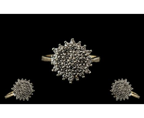 Ladies 9ct Gold - Attractive Diamond Cluster Ring - Flower head Setting. The Diamonds of Good Colour and Clarity. Est Diamond