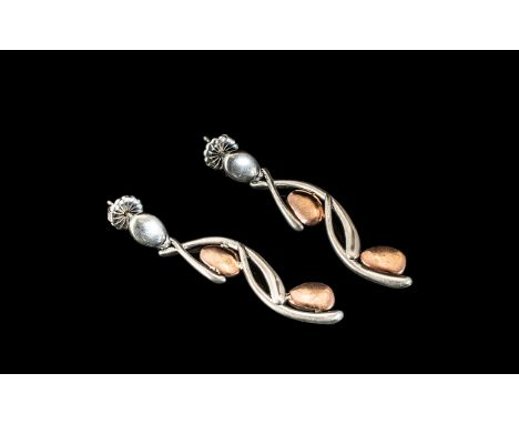 Silver Large Statement Designer - Art Nouveau Style Earrings of Large Drop. Lovely Shape and Design. 4.5 cms Drop, Lovely Qua
