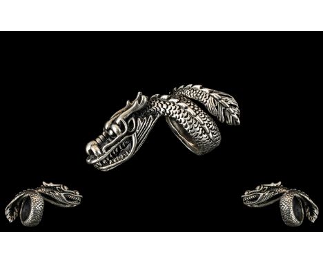 Silver Chinese Dragon Ring. Large Impressive Ring In the Form of a Dragon, Superb Quality and Detail Throughout, The Whole Ri