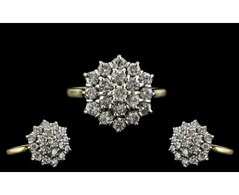 Ladies 18ct Gold - Attractive Diamond Set Cluster Ring. Fully Hallmarked for 750 - 18ct. The Round Brilliant Cut Diamonds of 