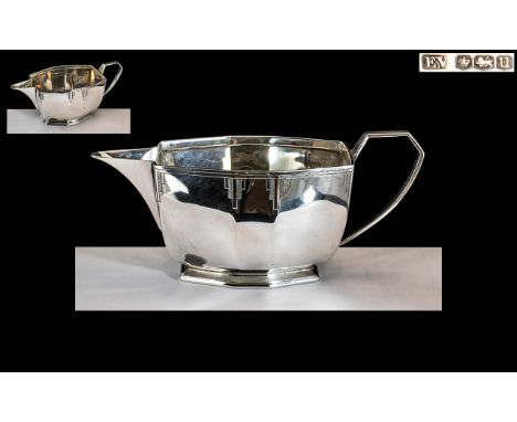 Art Deco 1930's Sterling Silver Milk Jug In True Art Deco Design and Form. Hallmark Sheffield 1937, Makers Mark for E. Viners