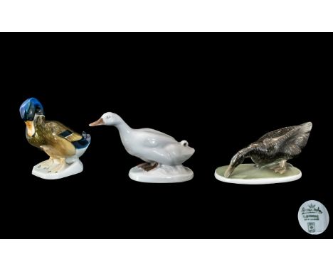 Rosenthal Early Trio of Hand Painted Duck Figures. All 1st Quality and Mint Condition. Tallest Figure 3 Inches - 7.5 cms. 