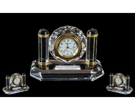 Swarovski - Cut Crystal ( Heavy ) Belle Epoque Quartz Clock, For a Ladies Desk / Table, of Pleasing Form / Proportions. Heigh