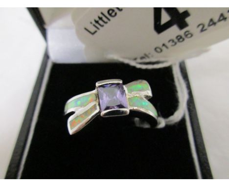 Silver, amethyst and stone set ring