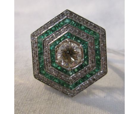 18ct Diamond &amp; emerald set cocktail ring with 1ct plus centre stone - Estimate £3000 to £5000