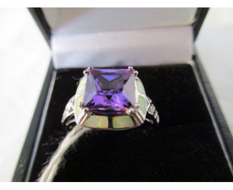 Silver stone set ring with large amethyst