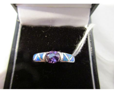 Silver, amethyst and stone set ring