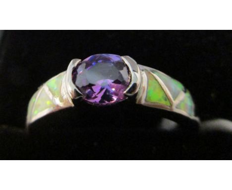 Silver, amethyst and stone set ring