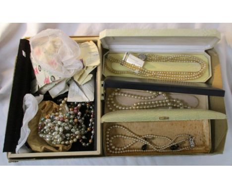 3 boxed faux pearl necklaces plus various faux pearls
