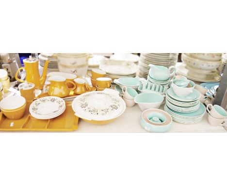 Poole pottery 'Twintone' orange and white part tea/dinner service&nbsp;and a Poole pottery twin-tone mottled grey and turquoi