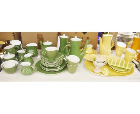 Poole pottery 'Twintone' green and white part coffee service, a Poole pottery twin-tone yellow and white part coffee service&