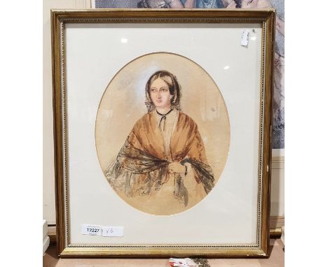 Unattributed
Watercolour&nbsp;
Half portrait of a young woman holding a shawl about her shoulders with a lace cap, circa 1880