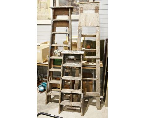 Three pairs of vintage wooden stepladders, 190cm&nbsp;(3)&nbsp;