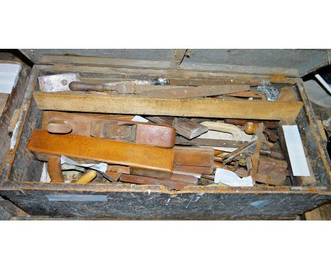 Vintage wooden toolbox containing various planes, files and other tools&nbsp;