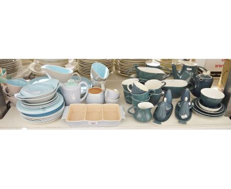 Poole pottery 'Twintone' grey and blue part dinner service&nbsp;to include gravy boat, serving dishes, toast rack, cups and s