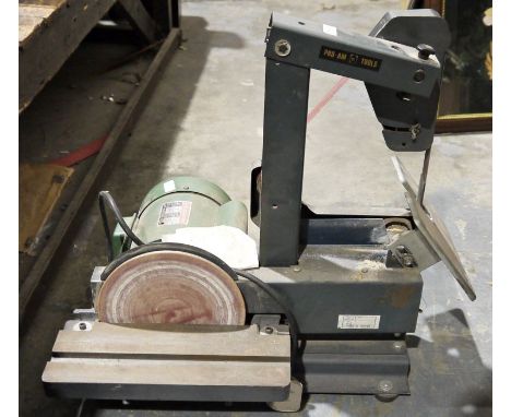 Vintage JS Pro-AM Tools belt grinder&nbsp;and five grinding belts&nbsp;

Please note: Plug and lead cut.&nbsp;