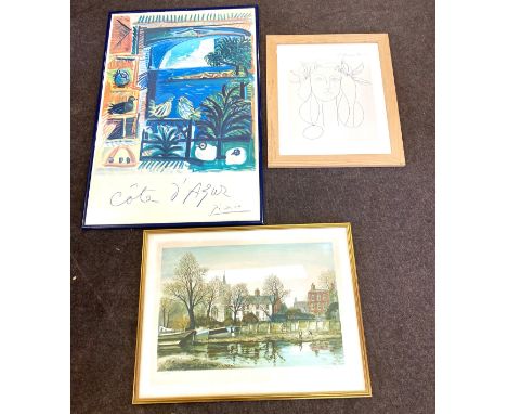 Selection of 3 framed prints one signed, various sizes, various scenes 