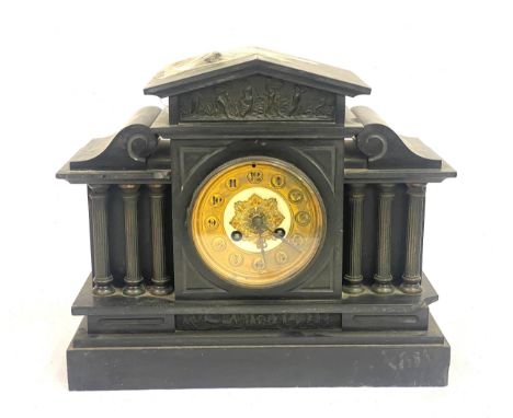 2 Key hole slate mantle clock with key and pendulum 