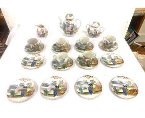 Oriental gasher girl hand painted tea service 