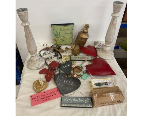 Selection vintage and later miscellaneous to include candle stick holders, cow bells, large bunch keys etc 