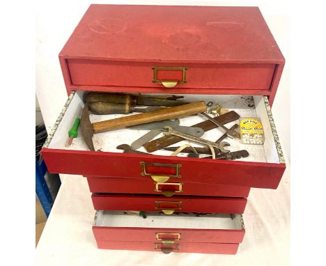 2 Red 4 drawer units with tool contents 