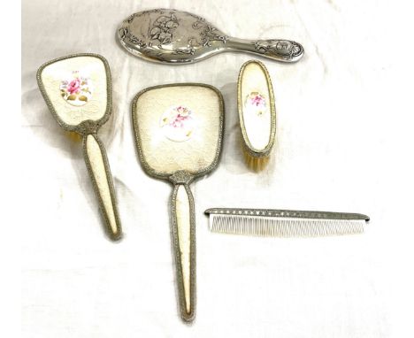 Silver hallmarked dressing table mirror, vintage dressing table set and singular comb 