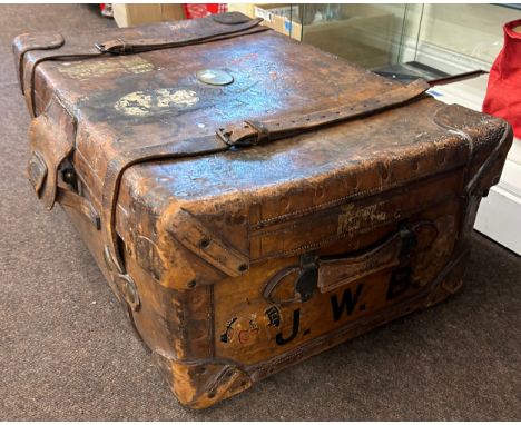 A large leather trunk by Allen of 37 Strand, London. Complete with both straps and in good condition. Measures approx Height 