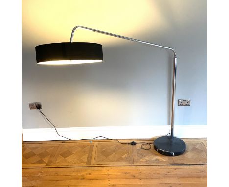 Marble based modern standard lamp with large circular shade, approximate height 57 inches, arm of lamp is approximate 4 ft, b