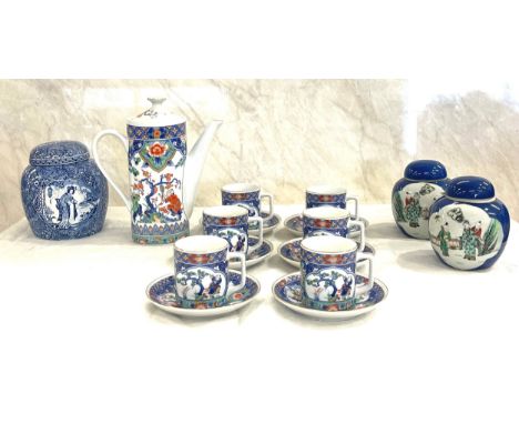 Selection of oriental pottery to include cups, saucers, ginger jars etc, markings to base