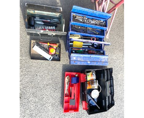 Three tool boxes with contents to include spanners, ratches etc 