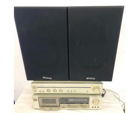 Hitachi D-E33 tape deck, Hitachi HA_2800 stereo, pair Hitachi SS635 vintage speakers, all untested 