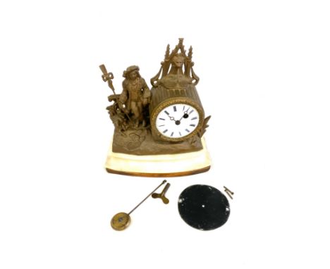 Spelter mantle clock measures approx 10 inches tall 