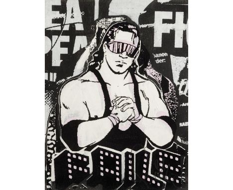 Faile (Collaboration), 'Bret The Hitman', 2007, acrylic and silkscreen on wove paper, signed in pencil recto, stamp dated and