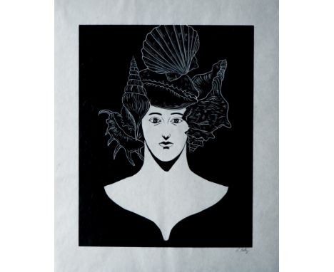 Nicolas Party (Swiss 1980-), 'Portrait With Shells', 2021, woodcut on 30gsm HM-5 Gampi-shi paper, signed and numbered from an