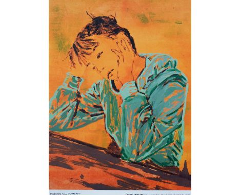 Claire Tabouret (French 1981-), 'Self Portrait At The Table (Orange)', 2020, offset lithograph in colours on 240 g/m paper, s