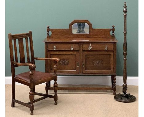 FURNITURE ASSORTMENT - vintage oak sideboard with mirrored railback, two drawers and two cupboard doors, on twist supports, 1