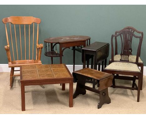 FURNITURE ASSORTMENT to include Sutherland tea table, 65cms H, 25cms W, 21cms D (closed), a modern light wood rocking chair, 