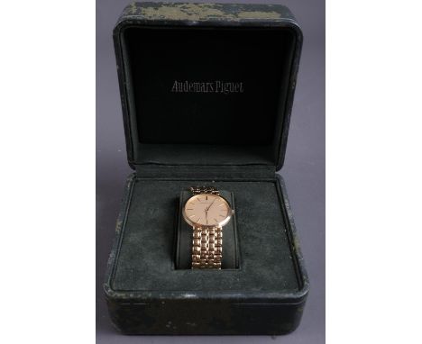 An Audemars Piguet vintage 18ct gold cased wristwatch and bracelet with certificate and guarantee, in original box, 73g gross