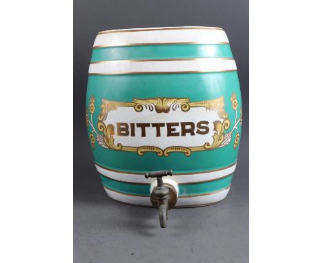A ceramic "Bitters" barrel, 13 1/4" high